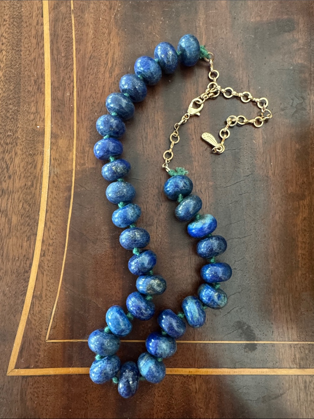 Free People Blue Lapis Bead Necklace with Gold Chain Accents